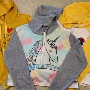 Three cropped juniors hoodies